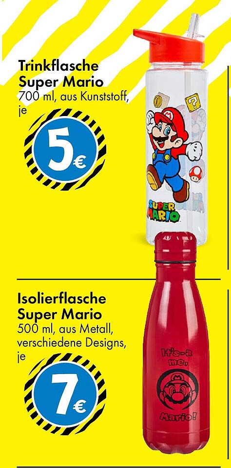 Trinkflasche Super Mario 700 ml aus Kunststoff, je 5 €