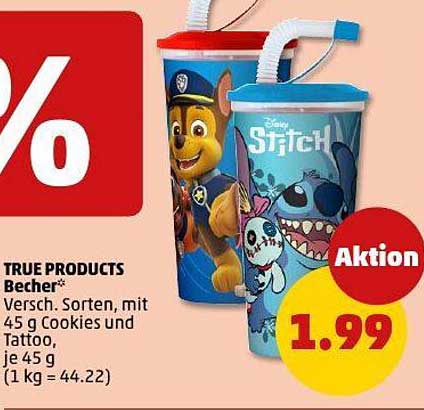 TRUE PRODUCTS Becher* mit verschiedenen Sorten, 45 g Cookies und Tattoo