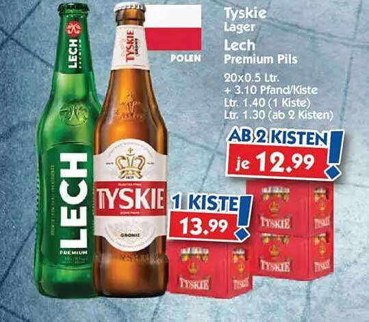 Tyskie Lager und Lech Premium Pils - Ab 2 Kisten je 12,99 €!