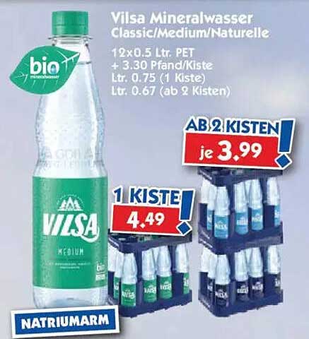 Vilsa Mineralwasser Classic/Medium/Naturelle 12x0.5 Ltr. PET
