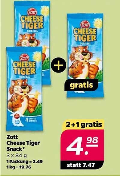 Zott Cheese Tiger Snack 3 x 84 g + 1 gratis