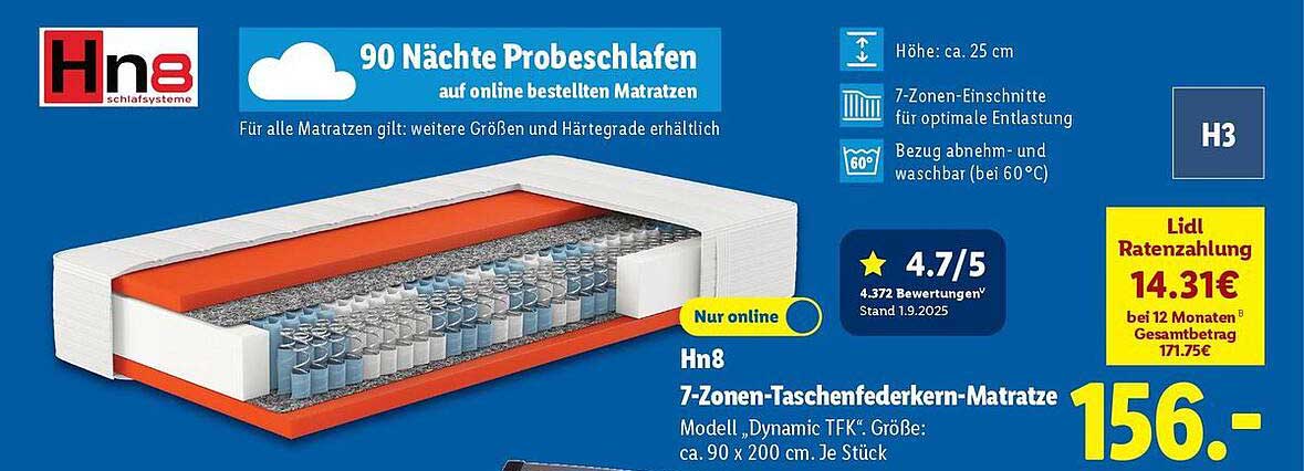 7-Zonen-Taschenfederkern-Matratze Hn8 - Dynamic TFK