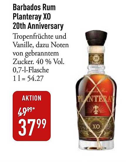 Barbados Rum Planteray XO 20th Anniversary