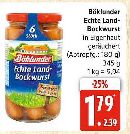 Böklunder Echte Land-Bockwurst in Eigenhaut geräuchert