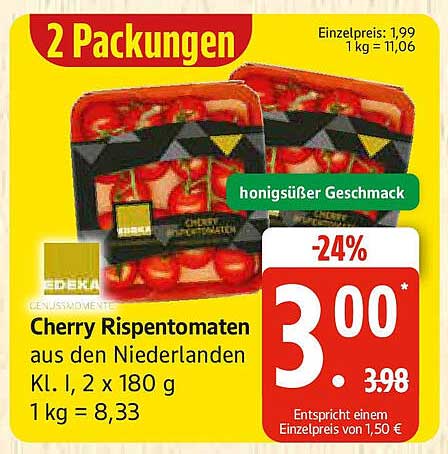 Cherry Rispentomaten aus den Niederlanden, 2 Packungen (360 g)