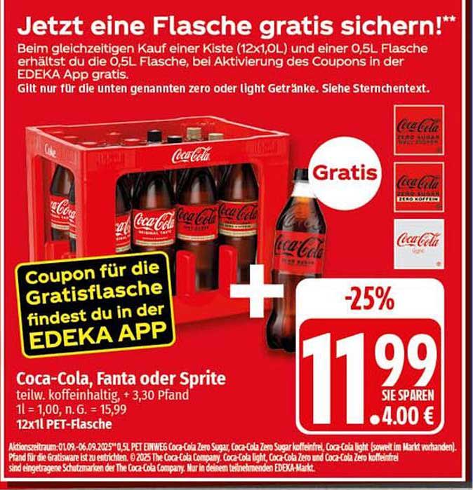 Coca-Cola, Fanta oder Sprite – 12er Kiste plus eine 0,5L Flasche gratis!