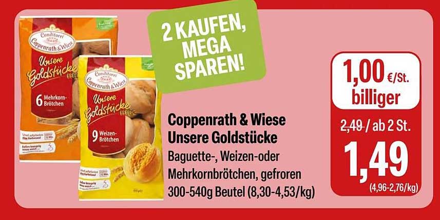Coppenrath & Wiese Unsere Goldstücke Baguette-, Weizen- oder Mehrkornbrötchen, gefroren