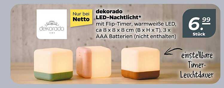 dekorado LED-Nachtlicht* mit Flip-Timer, warmweiße LED, ca 8 x 8 x 8 cm