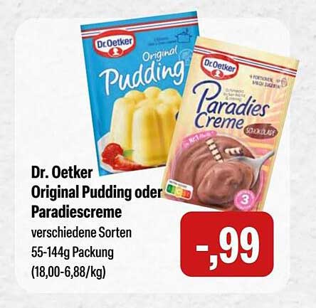 Dr. Oetker Original Pudding oder Paradiescreme - verschiedene Sorten