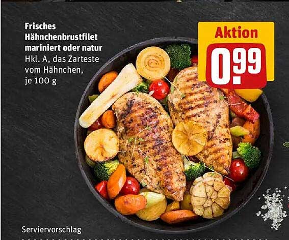 Frisches Hähnchenbrustfilet mariniert oder natur Hkl. A, das Zarteste vom Hähnchen, je 100 g