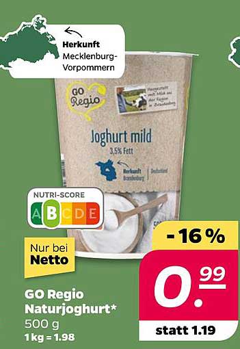 GO Regio Naturjoghurt 500 g – nur 0,99 € statt 1,19 €
