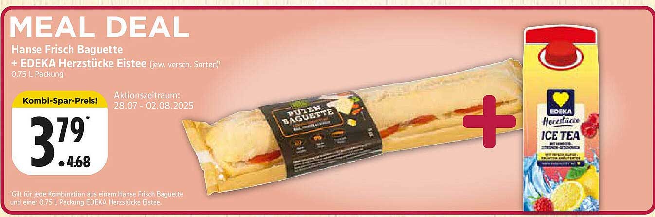 Hanse Frisch Baguette + EDEKA Herzstücke Eistee, 0,75 L Packung