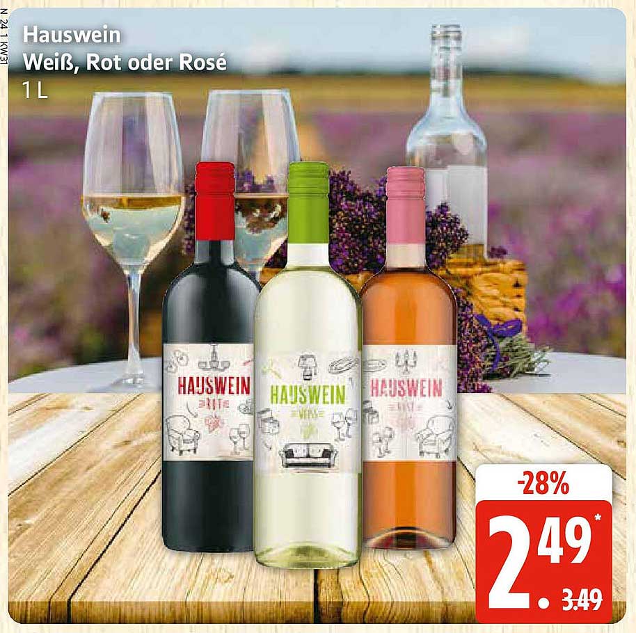 Hauswein Weiß, Rot oder Rosé 1 L
