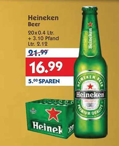 Heineken Bier 20x0,4 L + 3,10 € Pfand