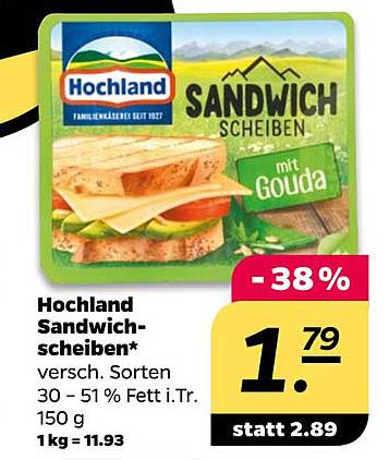 Hochland Sandwich-Scheiben - vers. Sorten 30 – 51 % Fett i.Tr. 150 g