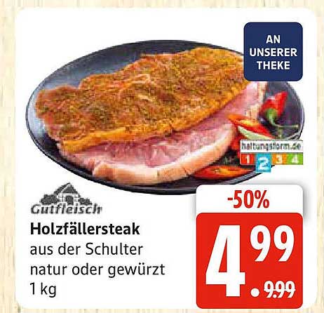 Holzfällersteak aus der Schulter natur oder gewürzt 1 kg
