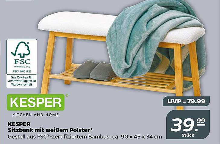 KESPER Sitzbank mit weißem Polster