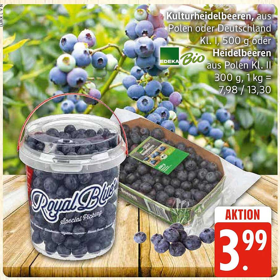 Kulturheidelbeeren, aus Polen oder Deutschland K. I, 500 g oder Heidelbeeren aus Polen K. II 300 g