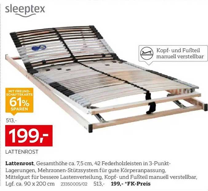 Lattenrost sleeptex 90 x 200 cm