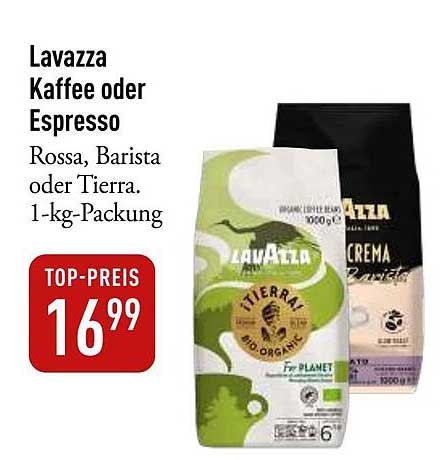 Lavazza Kaffee oder Espresso - Rossa, Barista oder Tierra. 1-kg-Packung