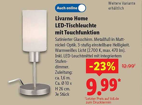 Livorno Home LED-Tischleuchte mit Touchfunktion