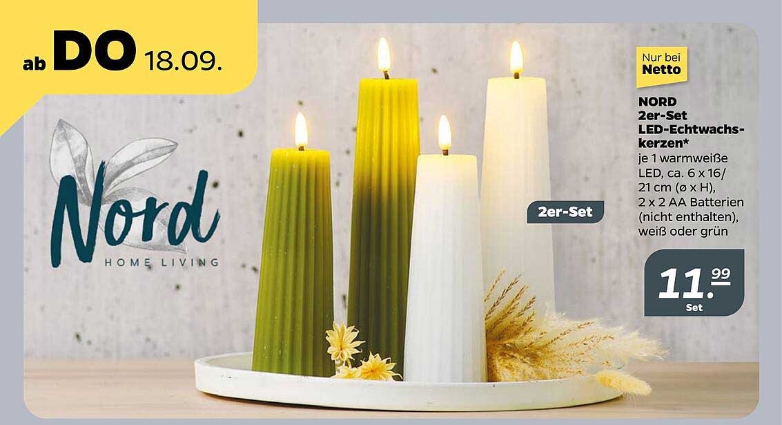 NORD 2er-Set LED-Echtwachskerzen