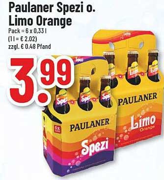 Paulaner Spezi oder Limo Orange - 6 x 0,33 l