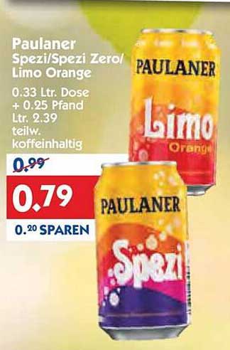 Paulaner Spezi/Spirzi Zero/Limo Orange 0,33 L Dose