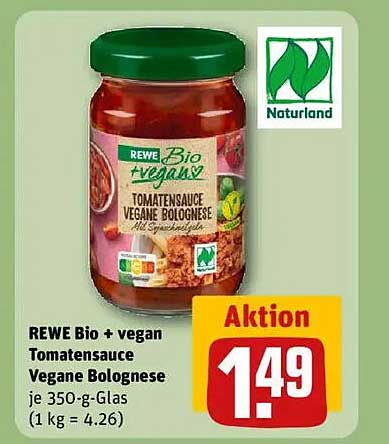REWE Bio + vegan Tomatensauce Vegane Bolognese