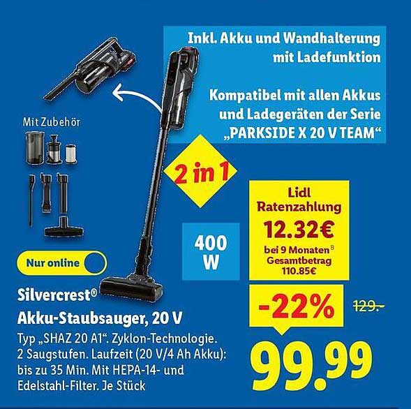Silvercrest Akku-Staubsauger, 20 V