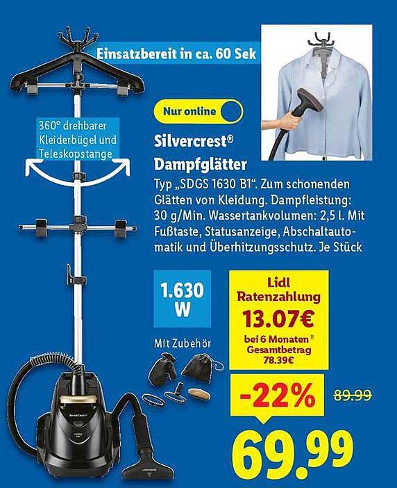 Silvercrest® Dampfstiller Typ „SDGS 1630 B1“ – Ideal zum schonenden Glätten von Kleidung