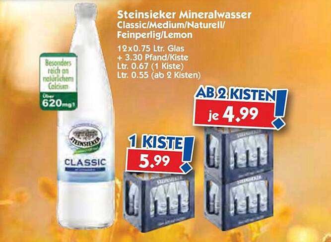 Steinsieker Mineralwasser Classic/Medium/Naturell/Feinperlig/Lemon