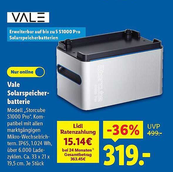 Vale Solarspeicherbatterie - Modell „Storcube S1000 Pro“
