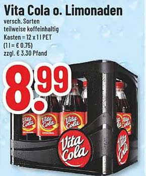 Vita Cola o. Limonaden - Kasten mit 12 x 1,1 PET