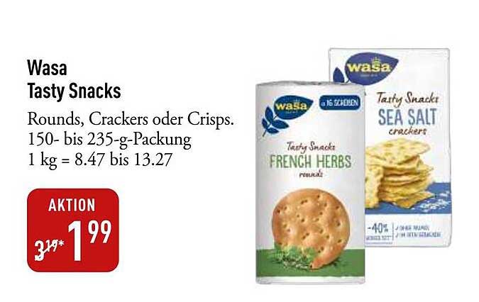 Wasa Tasty Snacks - Rounds, Crackers oder Crisps in 150- bis 235-g-Packung