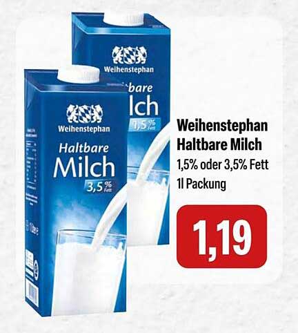 Weihenstephan Haltbare Milch 1,5% oder 3,5% Fett 1l Packung