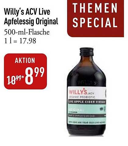 Willy's ACV Live Apfelessig Original 500-ml-Flasche