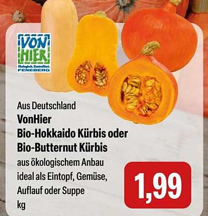 Bio-Hokkaido Kürbis oder Bio-Butternut Kürbis aus Deutschland von Von Hier