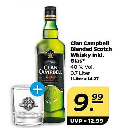 Clan Campbell Blended Scotch Whisky inkl. Glas