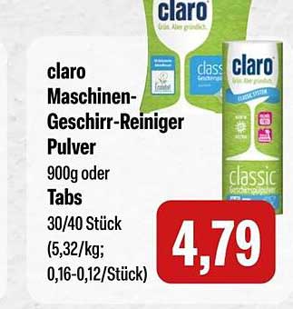 claro Maschinen-Geschirr-Reiniger Pulver 900g oder Tabs 30/40 Stück