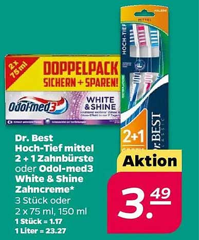 Dr. Best Hoch-Tief Mittel 2 + 1 Zahnbürste oder Odol-med3 White & Shine Zahnpasta
