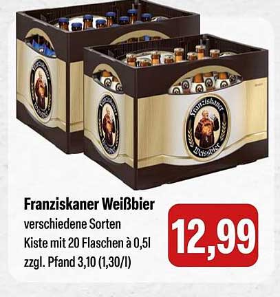 Franziskaner Weißbier – verschiedene Sorten in der Kiste