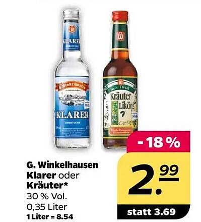 G. Winkelhausen Klarer oder Kräuter 0,35 Liter – nur 2,99 €