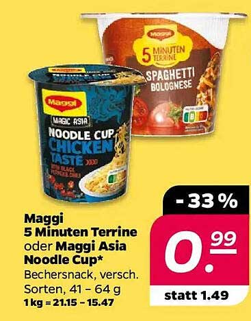 Maggi 5 Minuten Terrine oder Maggi Asia Noodle Cup