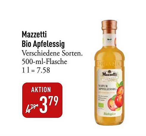 Mazzetti Bio Apfelessig 500-ml-Flasche - Verschiedene Sorten