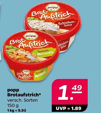 popp Brotaufstrich - verschiedene Sorten 150 g