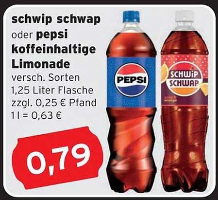 schwip schwap oder Pepsi koffeinhaltige Limonade 1,25 Liter Flasche