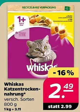 Whiskas Katzentrocken-Nahrung 800 g – Verschiedene Sorten