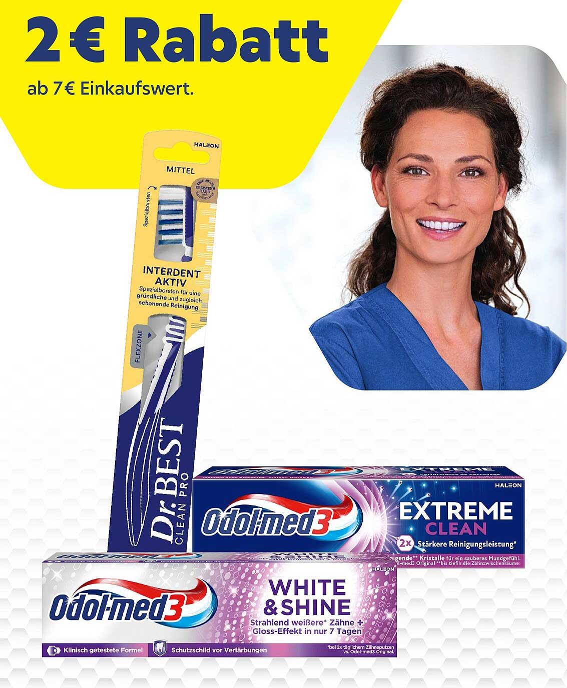 2 € Rabatt ab 7 € Einkaufswert auf Odol-med3 und Dr. Best Produkte