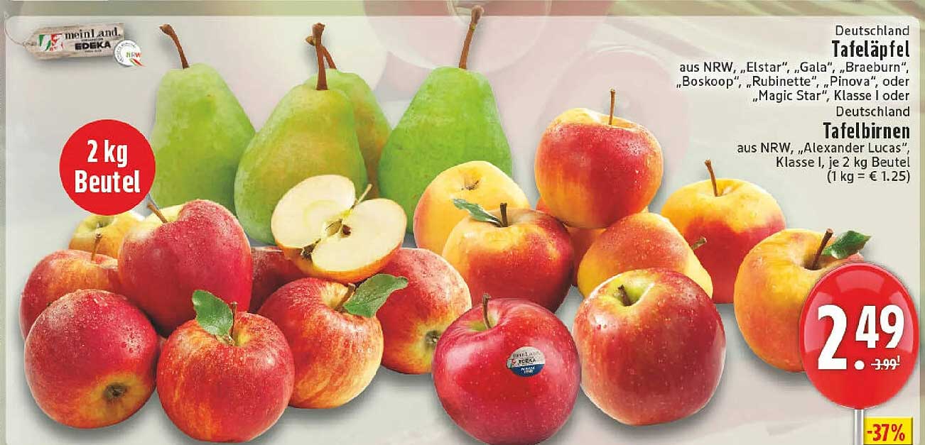 2 kg Beutel Tafeläpfel und Tafelbirnen aus Deutschland - jetzt nur 2,49 €!